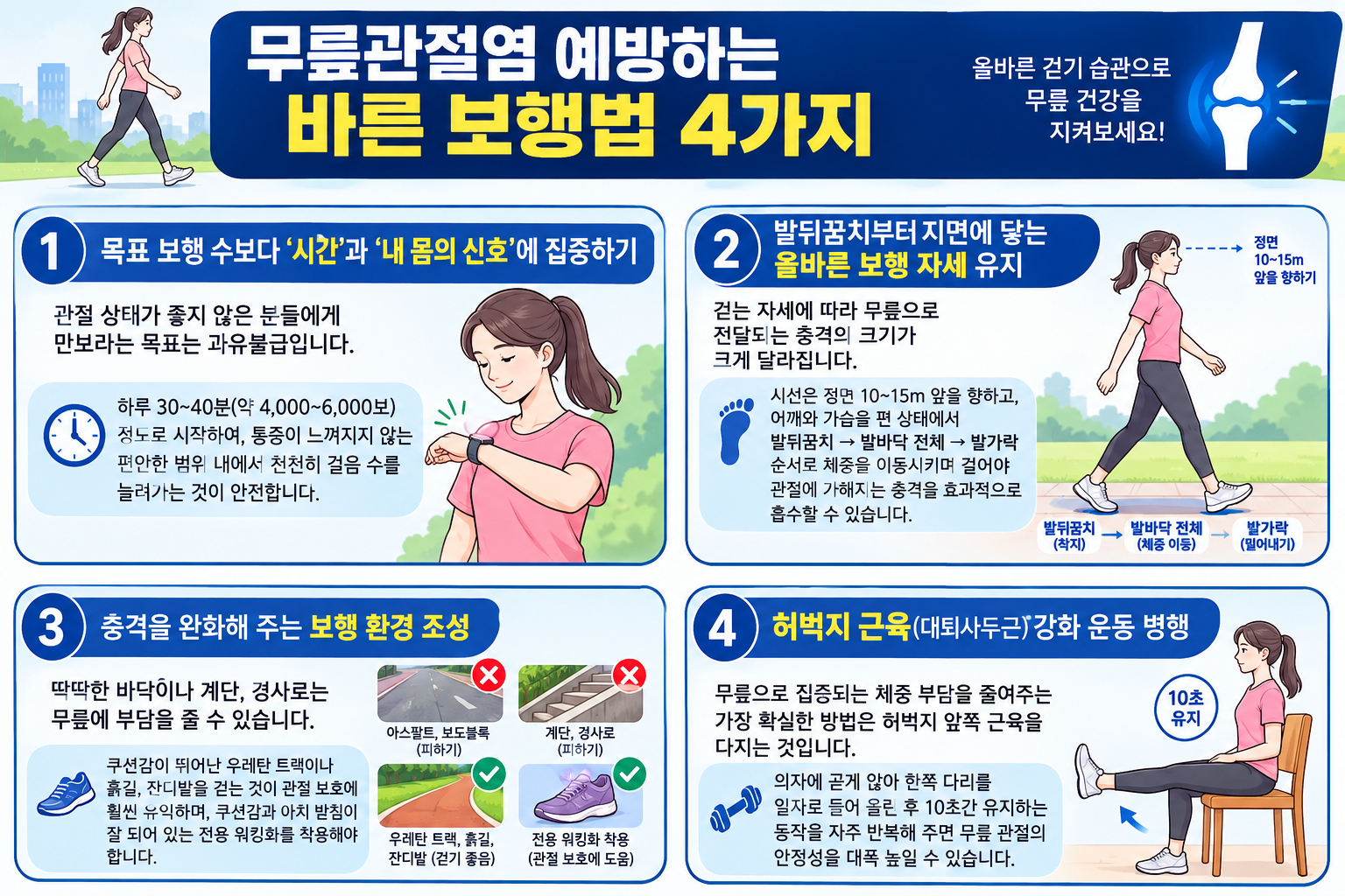 영등포 무릎관절염 의심 증상 5가지와 올바른 만보걷기 수칙